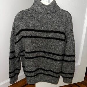 Anthropologie Gray and Black Striped Turtleneck Sweater